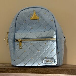 Disney Light Blue Quilted Backpack with Gold Accents